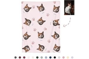 Custom Cat Face Blankets with Photos & Name - Soft Flannel Fleece Gift for Cat Lovers - Pet Memorial Gifts