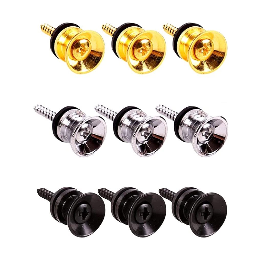 Voarge Guitar Strap Buttons Metal Guitar Strap End Button 9 Pieces Guitar Strap Endpin Guitar Strap End Button for Electro-Acoustic Guitar, Bass, Ukulele Three Colours (Gold, Silver, Black)