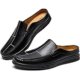 NENGMAON Men's Handmade Flat Mules Clogs Comfortable Slip On Lightweight Breathable Non-Slip Dress Backless Loafers for Causal Work Driving Office Everyday Wear
