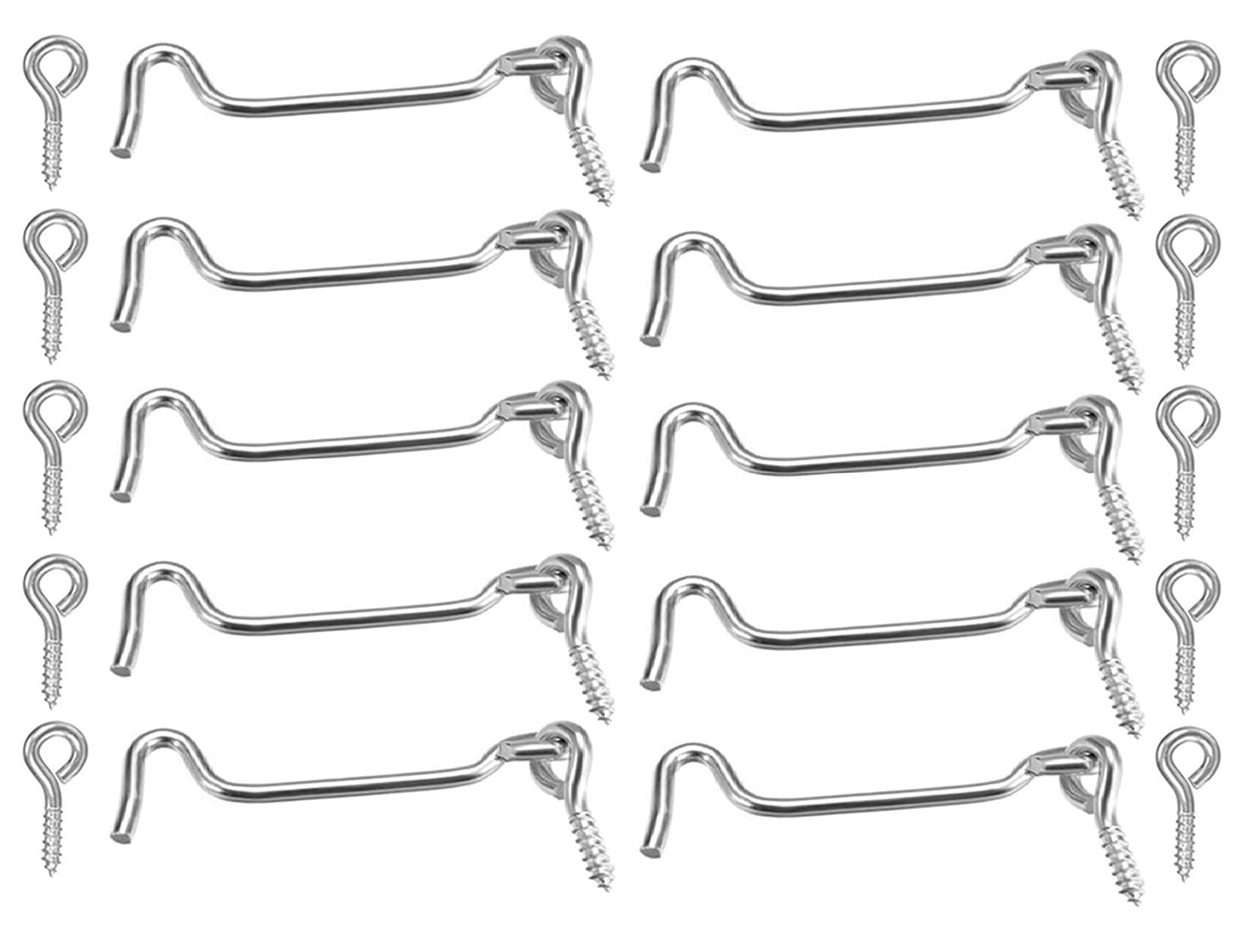 TERF® High Quality Cabin Hook and Eye Zinc 75mm (3 inch) Gate Door Lock Latch Hook Eye for Window Slide Barn Bathroom Toilet Cabinet Cupboard Shed Gate Door Latch and Multi Purpose Use - Pack of 10