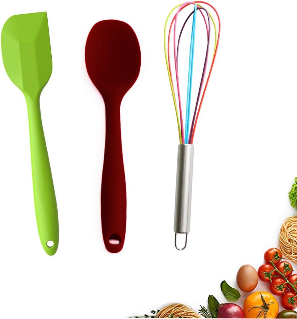 LUXILICA™ Brand Silicone Non-Stick Heat Resistant Baking Cooking Combo Kitchen Tools Scraper + Egg Beater + Spoon Food Grade Heat Resistant.
