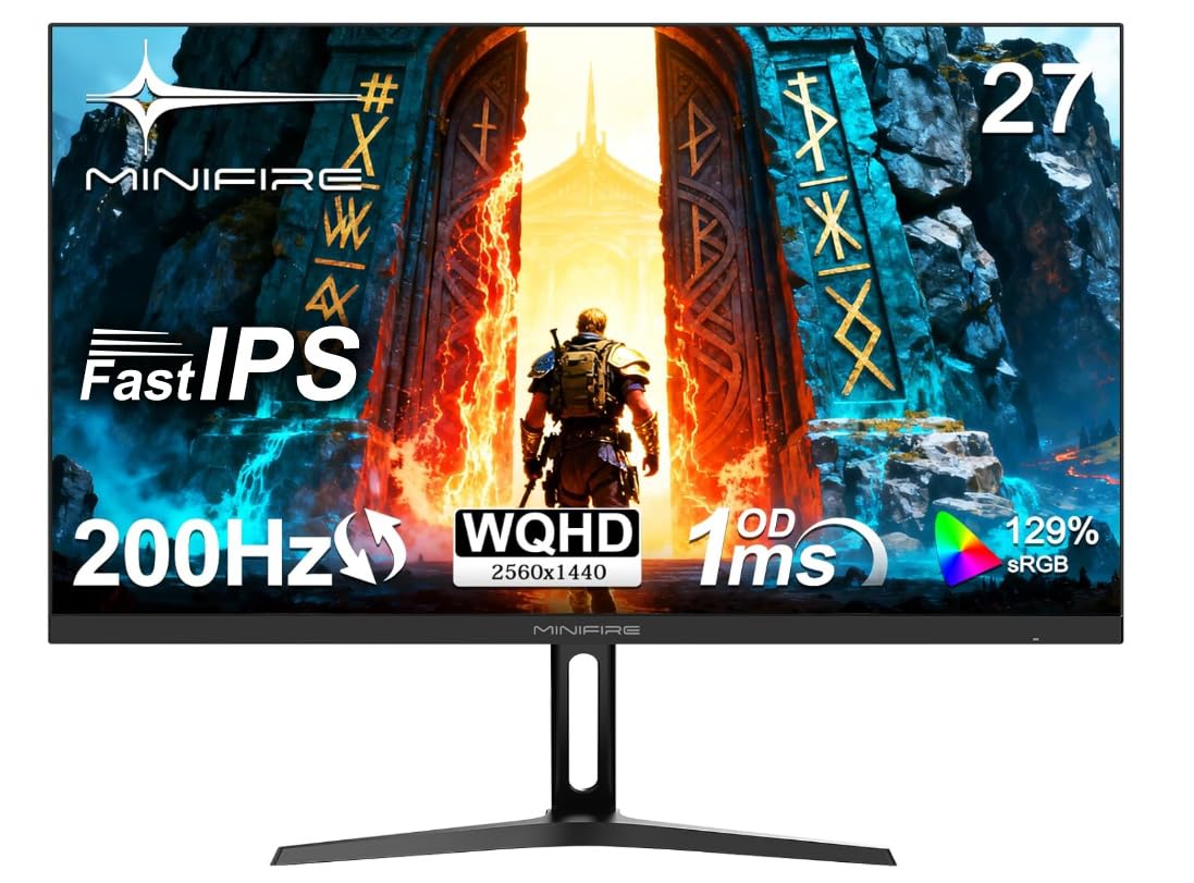 Minifire Gaming Monitor 27 Zoll - WQHD(2560×1440p),200 Hz, 1ms(OD) | HDR, Adaptive Sync-Technologie, Motion Blur Reduction Technologie | Schnelles IPS-Panel (MFG27F4Q-200)