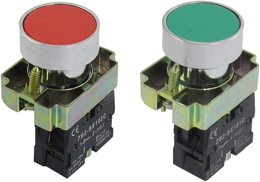 WEIJ 22mm 1 NO N/O Red Green Sign Momentary Push Button Switch 600V 10A,Pack of 2