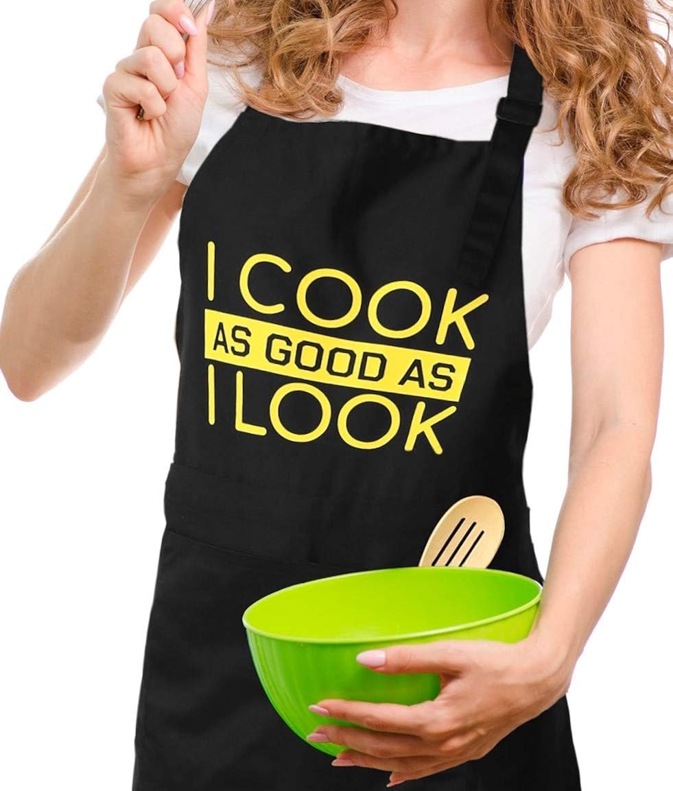 Bib funny adjustable apron for women, men apron, chef apron with big pockets for