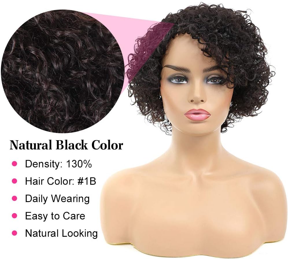 Morichy Short Curly Human Hair Wig 130% Density Human Hair Curly Wig Natural Color Real Hair Wigs for Black Women Afro Kinky Curly - Image 4