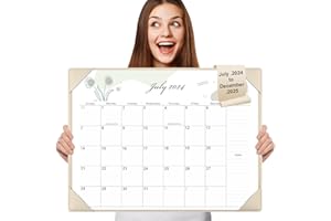 Gannyfer Large Desk Calendar 2024-2025 with Desktop Mat - 18 Month Table Calendar, 22" x 17" Desktop Pad Calendar, Teacher Calendar for Planning and Organizing In Your Family, School or Office - Greenery Florals