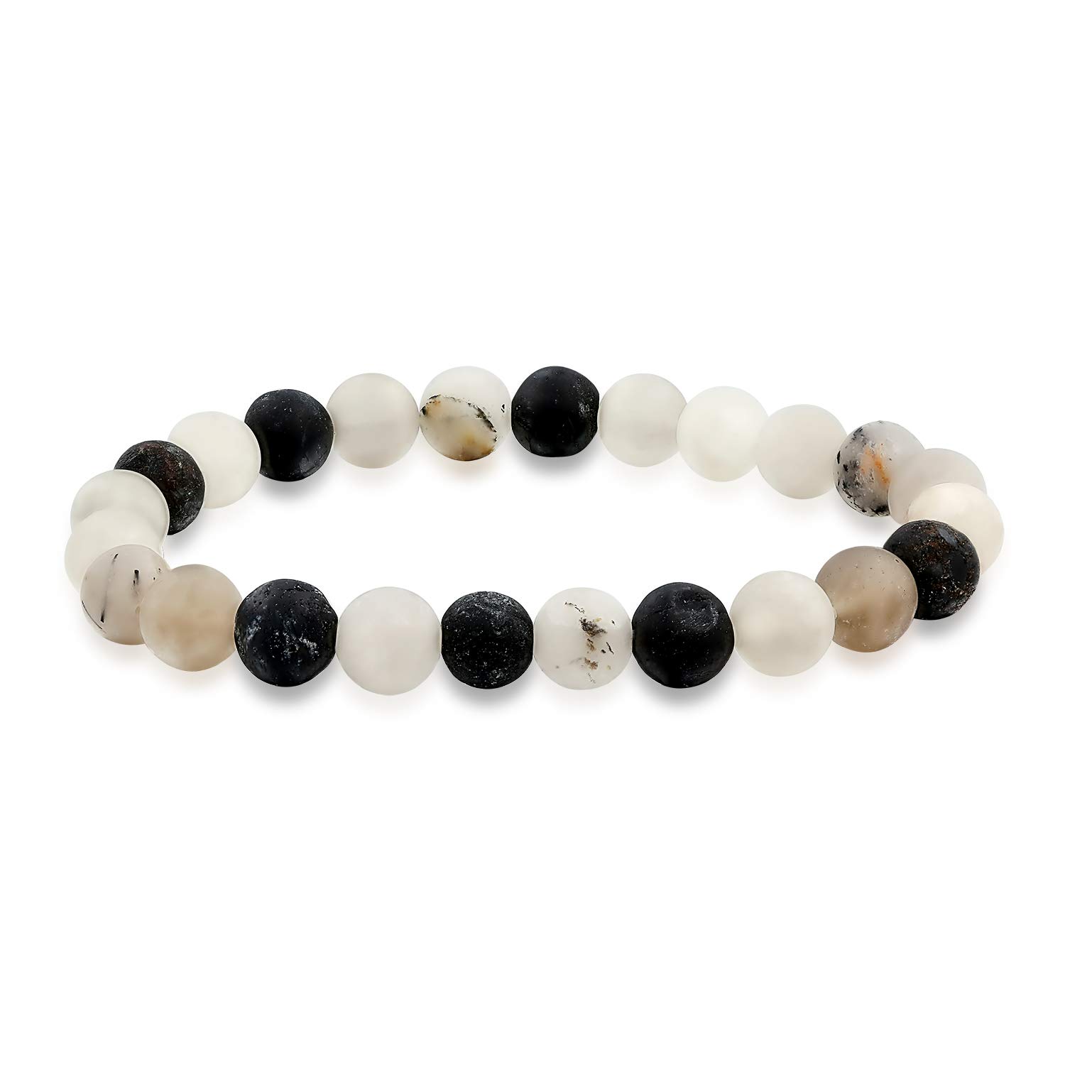 Bling Jewelry Semi Precious Gemstone Matte Shades of Grey Quartz Round Bead 8MM Stacking Stretch Bracelet For Women Men Teen Unisex