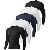 5 Pack Long Sleeve Compression Shirts for Men - Black Quick Dry Workout Base Layer Undershirt Top for Athletic Gym Running