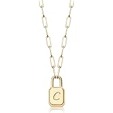 MTMY Lock Initial Necklace 14K Gold Plated Adjustable Paperclip Chain Dainty Lock Pendant Necklace Personalized Engraved Letter Jewelry for Women