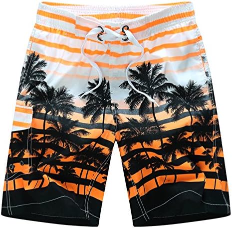 Tailor Pal Love Men's Coconut Tree Stripe Swim Trunks Fast Dry Surfing Shorts with Mesh Lining and Large PocketOrangeLarge