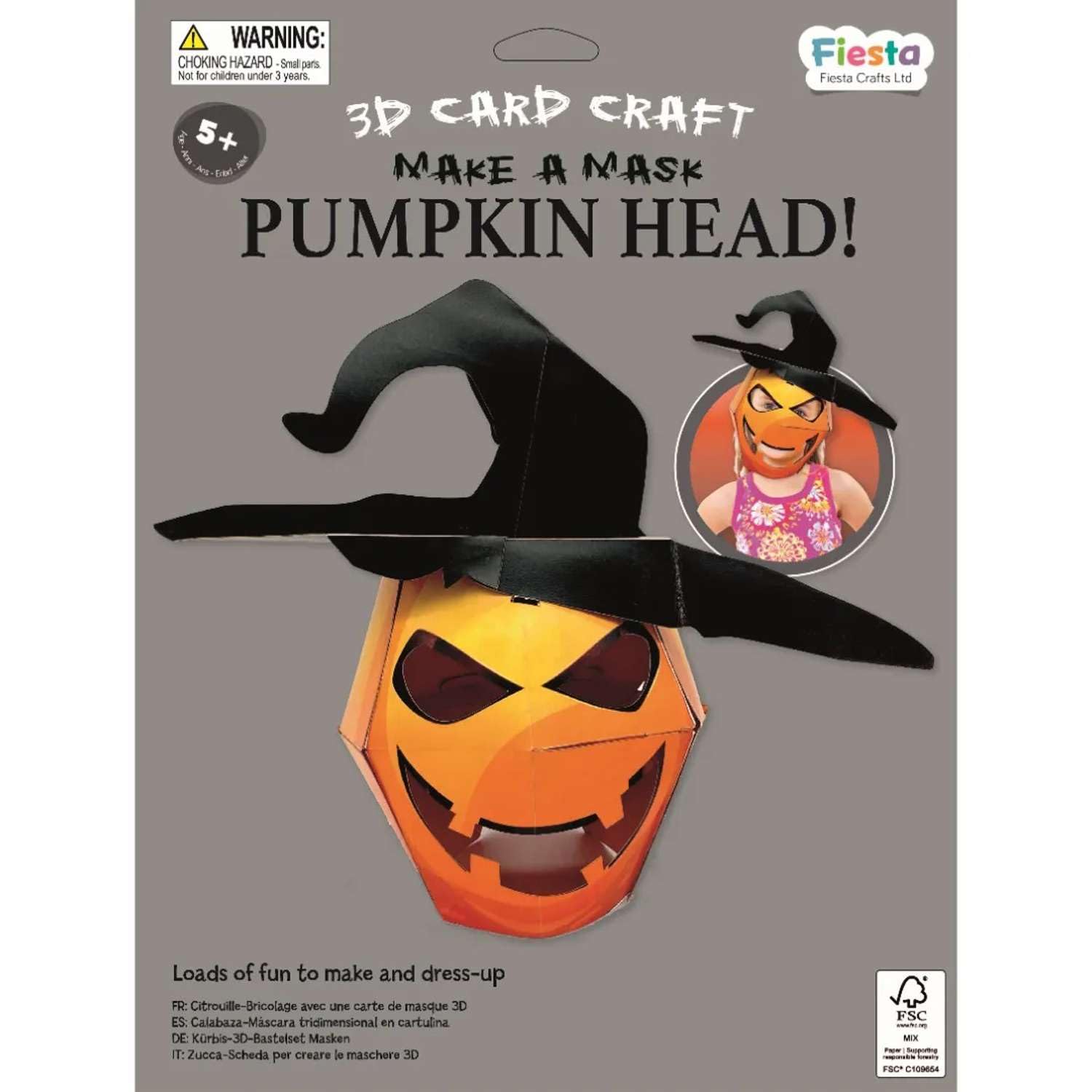 Fiesta Crafts Pumpkin 3D Mask Kit - Colourful & Easy to Assemble Head Costume - Complete Arts and Crafts Set to Improve Motor Skills, Creativity, & Imagination - Fits Kids & Adult Heads — image 1