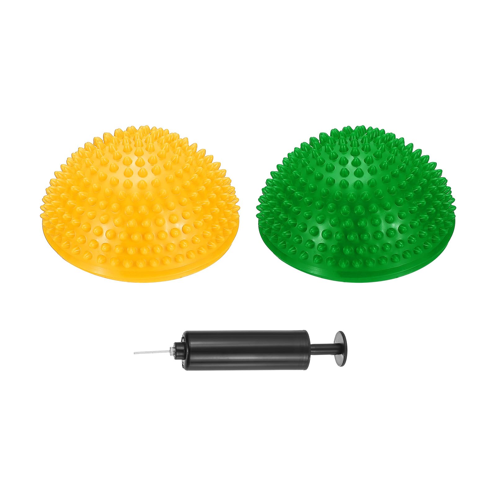 PATIKIL 2 Pcs Half Spiky Domes Balance Pods 6.7x3.1 Inch, Balance Trainer Dots with Hand Pump for Core Body Balancing Stability Training Foot Massage, Green/Yellow