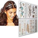 #1 Hair Tattoos - Temporary Tattoos For Hair, 6 Premium Sheets - Gold, Silver, Color High Gloss Effect Hair Tattoo