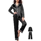 Womens Satin Pajamas Set 2Pcs Silk Pajama Long Sets XS-3XL Silky Long Pj Sets Sleepwear Stripes Pjs Loungewear