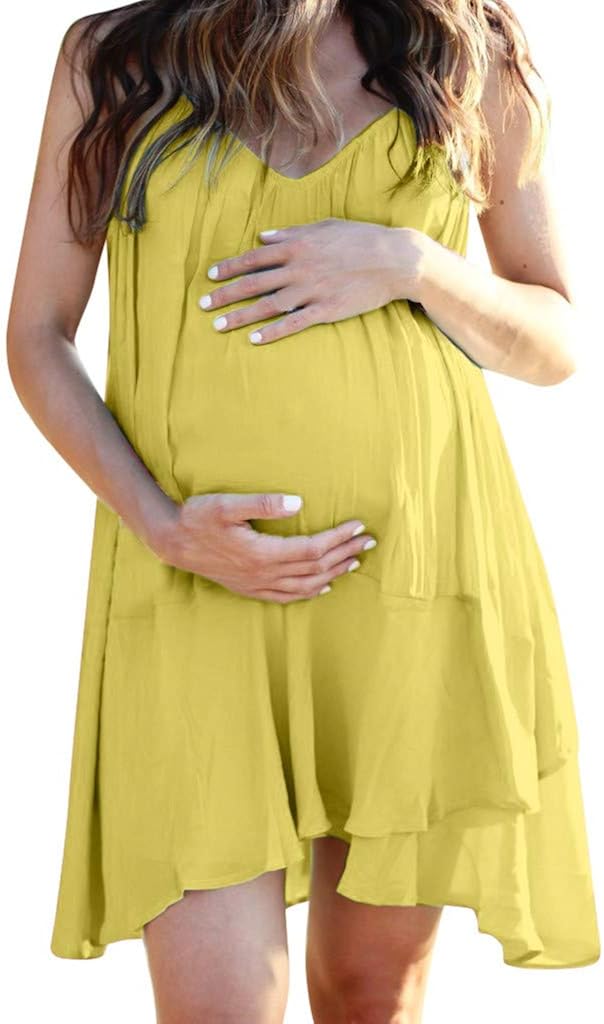 Maternity Dress Women Solid Casual V Neck Sleeveless Empire Waist Knee