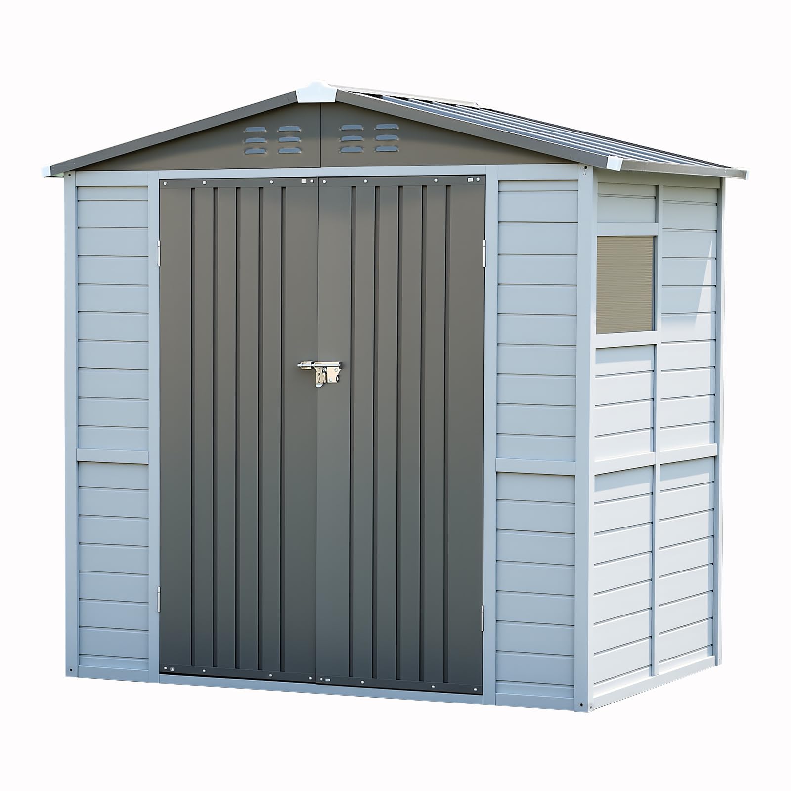Photo 1 of ***ONLY ONE BOX OF MULTIPLE BOXES*THIS IS ONLY A PORTION OF ITEM INCLUDED***EUHOME 4x6FT Wood & Metal Outdoor Storage Shed, Tool Shed with Sloping Roof and Lockable Door, Shed for Backyard Garden Patio Lawn**ONLY ONE BOX OF MULTIPLE BOXES*THIS IS ONLY A P