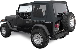 SIERRA AUTO TOPS & SEATS Sierra Offroad Soft Top for 1988 to 1995 Jeep Wrangler YJ - Black, Sailcloth Vinyl - 2 Door Jeep Soft Top with Rear Plastic Tinted Windows - Factory Precision Fit Replacement - No Upper Door Skins