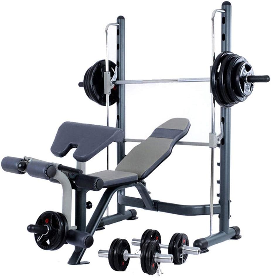 Olympic Weight Benches Multifunctional Safety Track Squat Rack Barbell Weight Bed Bench Press Home Fitness Equipment (Color : Black, Size : 175x120x190cm)