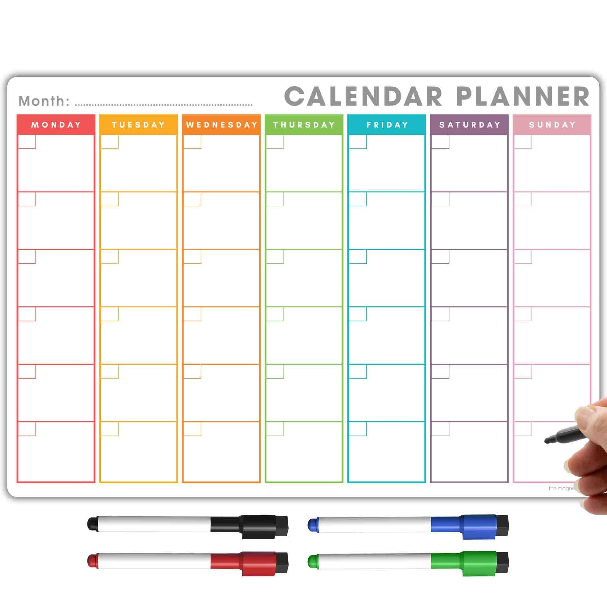 TMS Magnetic Monthly Planner and Dry Wipe Pen, Fridge Calendar Whiteboard for Meal Prep, Notes, Reminders or Daily Planner | Dry Erase Memo Board for Kitchen or Office