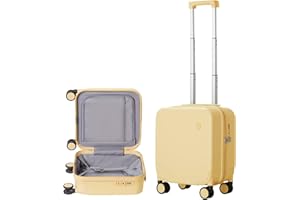 HANKE 14 Inch Underseat Luggage Personal Item Carry on Suitcase, Mixi Spinner Wheels Hardshell Lightweight Rolling Suitcases Yellow PC with Cover & TSA Lock for Short Travel