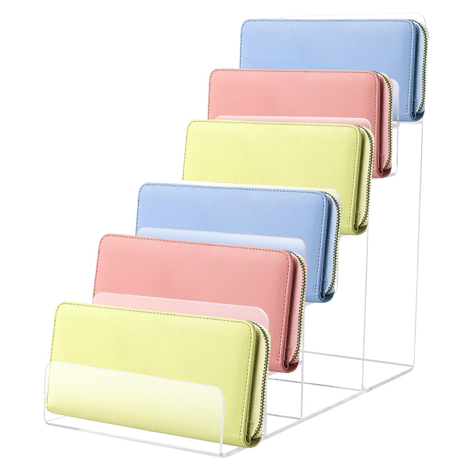 Photo 1 of 6-Tier Acrylic Purse Display Stand,Clear Wallet Display Organizer Handbag Stand Jewelry Shelf Plastic Perfume Stands Acrylic Shelf Risers Nail Polish Rack for Sunglasses Props Cosmetic Purse Handbag