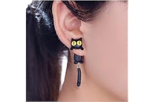Cat Women Stud Earrings Jewellery,Handmade Earring for Mens Girls Kids (Black)