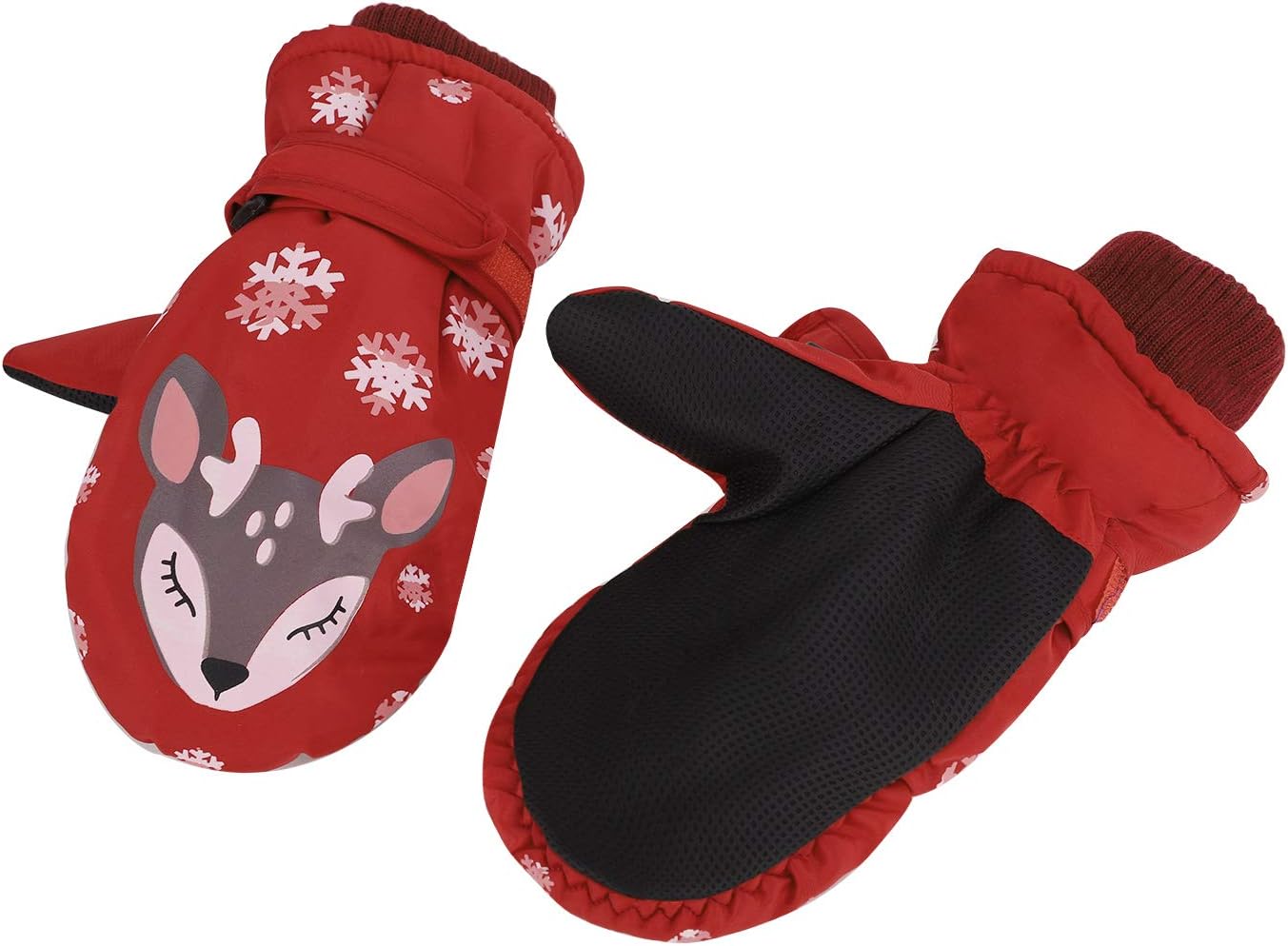 Moonlove Kids Winter Ski Gloves Mittens Reindeer Cartoon Snowboarding Skiing Gloves Inside Thick Padded Super Warm Winter Lovely Mittens for Boys Girls Age 3-7 Years Old - Image 4