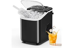 Sweetcrispy Countertop Ice Maker with Scoop, Basket and Handle, Portable Ice Machine 9 Cubes Ready in 6 Mins, 26.5lbs in 24Hrs, 2 Sizes for Home Kitchen Office Bar Party