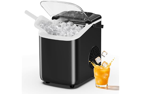 Sweetcrispy Countertop Ice Maker with Scoop, Basket and Handle, Portable Ice Machine 9 Cubes Ready in 6 Mins, 26.5lbs in 24Hrs, 2 Sizes for Home Kitchen Office Bar Party