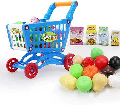 Amazon Co Jp Wuuod ショッピングカート おもちゃ 組み立て式 手押し車 子供向け 知的発達 おもちゃの食べ物付き 子供向け買い物カートおもちゃ おもちゃの食べ物フルーツ野菜 ブルー ホーム キッチン