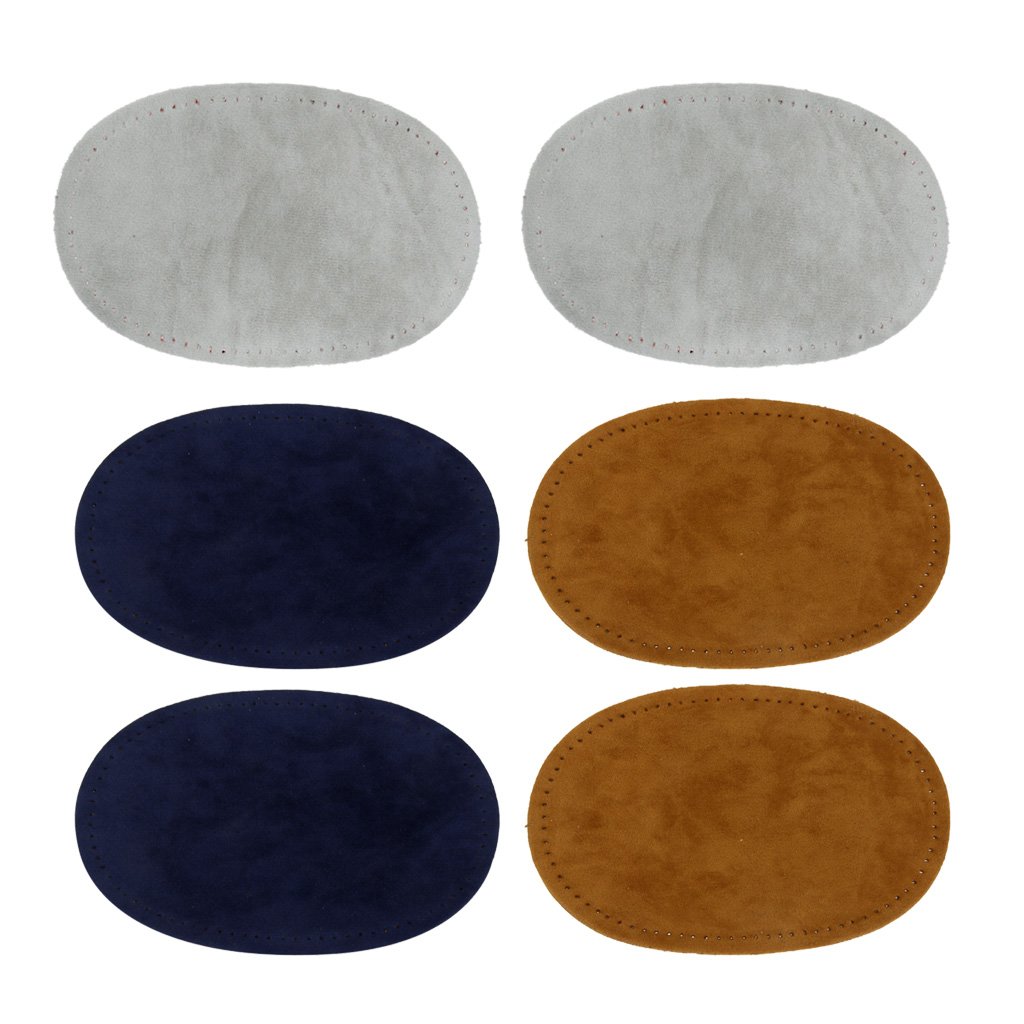 Fenteer Sew-On PU Leather Elbow/Knee Patches Blue Camel Grey Suede Fabric Patches (Packung 3)