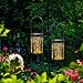 Solar Lantern Outdoor Lights for Decorative Atmosphere Hanging Garden Lantern Cylindrical Table Lamp Night Light Warm Lighting for Courtyard, Party, Walkway,Terrace, Garden, Lawn (2 Pack)