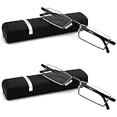 COVESATO 2 Pack Half Frame Reading Glasses for Men and Women Lightweight Computer Readers with Portable Case 2.50