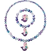 Wingchold Girls Mermaid Necklace, Bracelet, Ring Set - Dress Up Pretend Play Jewelry Gifts for Kids & Toddlers - Mermaid Party Costume Supplies