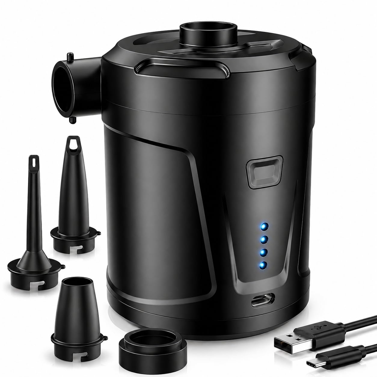 SUPPOU Elektrische Luftpumpe,5200mAh Wiederaufladbare Akku Luftpumpe Planschbecken Pool Kinder,Mini Elektrische Pump Inflator mit 4 Luftdüsen,Schnell Inflator für Schlauchboot und Luftmatratze