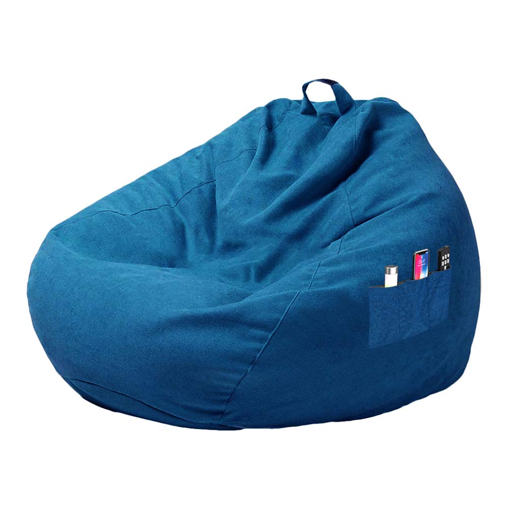 miuline Large Bean Bag Chair Sofa Couch Cover Without Filler Lazy Lounger High Back Bean Bag Chair With Three Side Pockets for Adults and Kids (L:100x120cm, Blue)