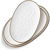 CULIVORA Ceramic Oval Serving Platter with Brown Rim: 15.6/14.3/12.9 Inch Large Serving Dishes for Entertaining Party, Turkey, Steak, Ham, Microwave Dishwasher Safe