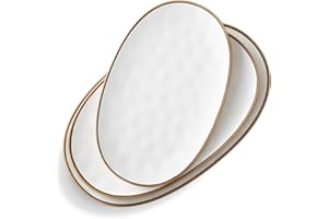 Culivora Ceramic Oval Serving Platter with Brown Rim: 15.6/14.3/12.9 Inch Large Serving Dishes for Entertaining Party, Turkey