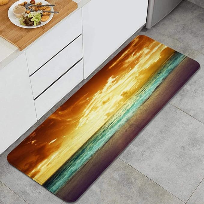 PANILUR Alfombras para Cocina Baño de Cocina,Costa Puesta de Sol en