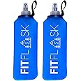 FitFlask 2 Pack Soft Water Bottle, TPU Collapsible Flask Foldable Bottles for Hydration Pack, BPA-Free, for Running Hiking Cycling Climbing