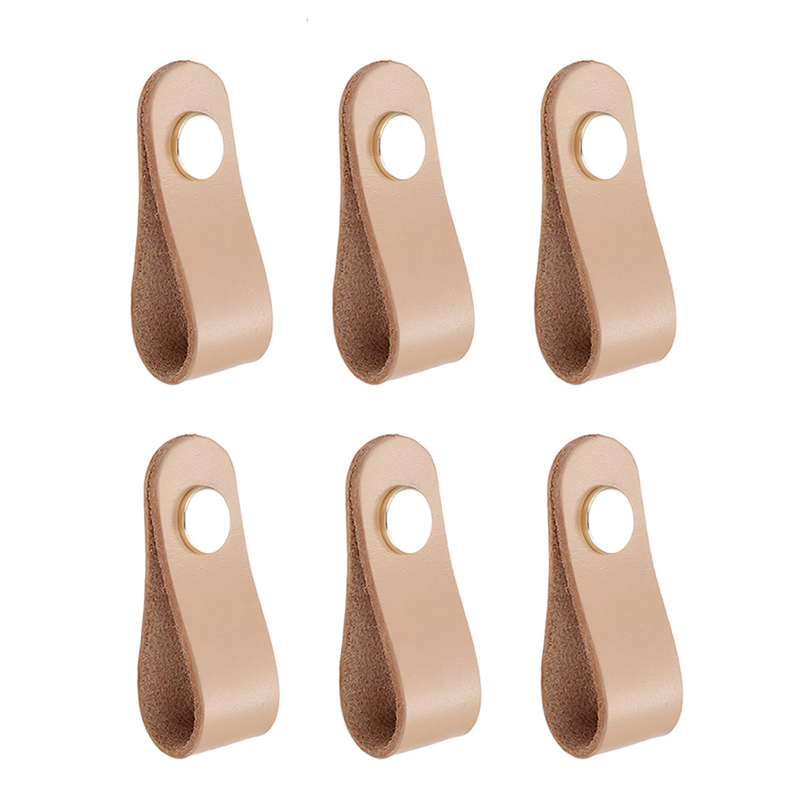 feedal Leather Handles Pull Handle Pull Handles for Dresser Drawers 7cm Single Hole Cabinet Knobs Drawer Knob Pull Handle Genuine Leather Beige 6 Packs(Beige)