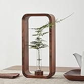 TREELF Transprent Glass Vase Test Tube Hydrophilic Plants Holder Walnut Wooden Frame Flower Stand Table Garden Bonsai Decor,Gifts for Women, Home Office Decor Planter (Big)