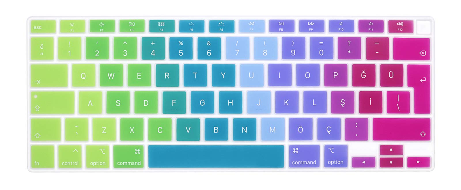 MMDW Turkish Language Stylish Keyboard Cover A2179 Silicone Protective Skin Protector for MacBook Air 13 inch with Touch ID A2337 M1 Chip European Layout,Ombre Rainbow