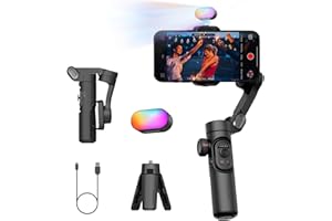 AOCHUAN 3-Axis Gimbal Stabilizer for Smartphone, Gimbal w/RGB Magnetic Fill Light Upgraded Face Tracking Focus Wheel Foldable iPhone Gimbal for iPhone/Android Phone Gimbal Vlog Recording Smart XE Kit