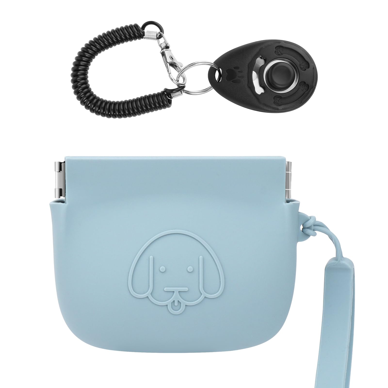 WALLFID Silicone Dog Treat Pouch Small Bag,Auto Closure,with Pet Training Clicker,Walking Bag for Dog and Cat,Pocket Size,Easy to Clean,Odorless,Travel Walking Bag (Cerulean)
