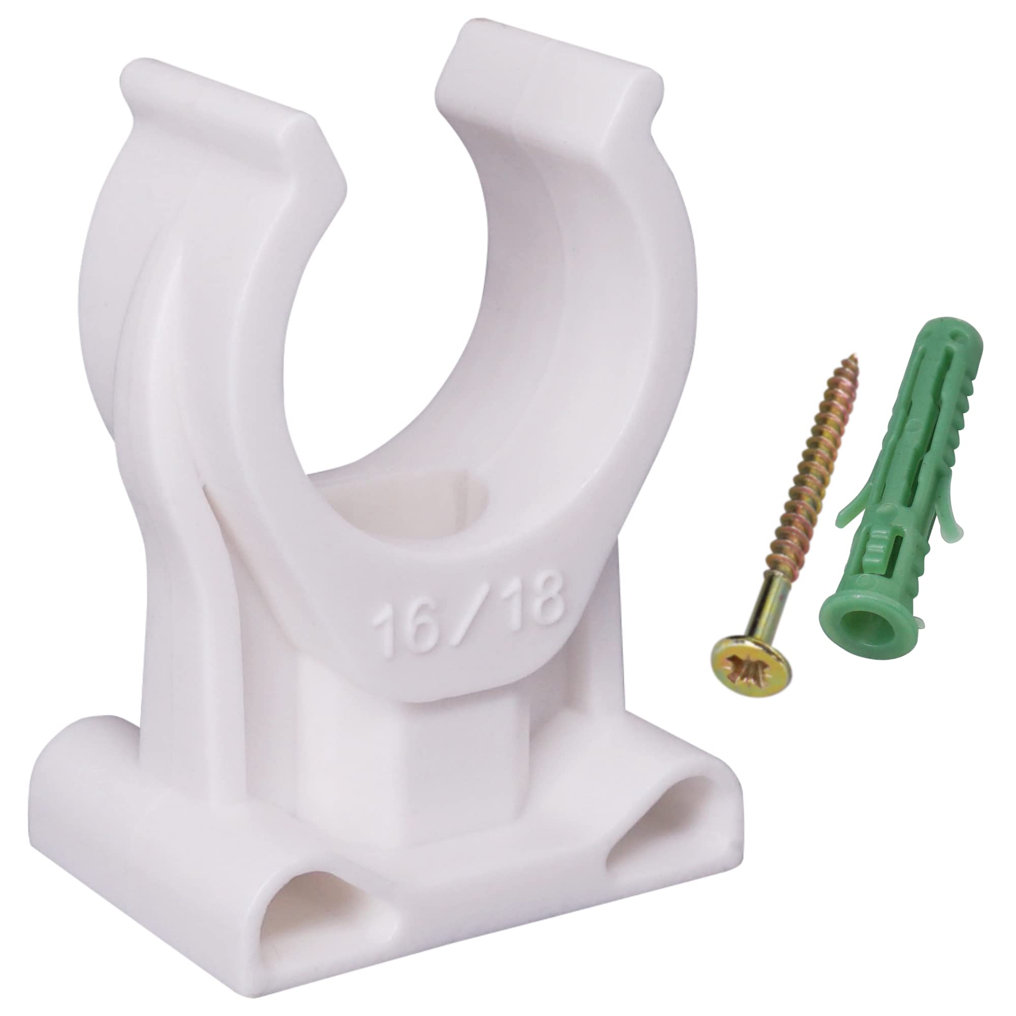 SKIR'CO Pipe Clips, White, 10 Pack, 16-18 mm, Plastic, Simple Mounting, Suitable for Various Pipes