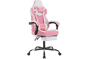 NIONIK Gaming Chair,Ergonomic Computer Chair,Racing Style Gaming Chair with Massage Waist Pillow and Headrest, Height Adjustable PVC Leather Video Gaming Chair for Office/Home, PinkWhite