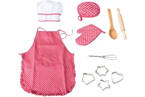OFKP 11 Pcs Children's Cooking Aprons Play Costume, Kids DIY Baking Chef Set for Kids Cooking Play