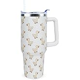 Xchearser 40 oz Cute Duck Tumbler with Handle and Straw, Stainless Steel Insulated Cup with Lid and Straw, Travel Mug Water Bottle, Gifts for Women
