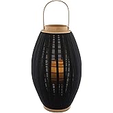 47th & Main Glass Hurricane Round Lantern with Handle Pillar Candleholder, Medium, Bamboo/Black
